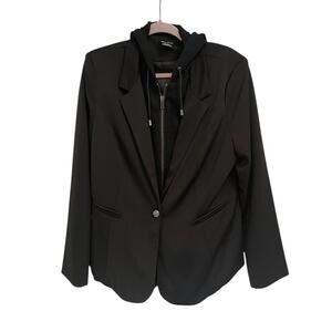 City Chic Blazer Jacket Womens S 16 Black Layered Hoodie Work Casual
